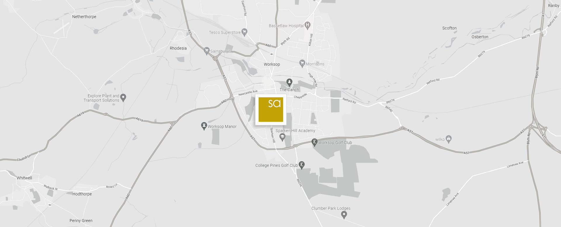 Location Map for Soul Architects in Worksop, Nottinghamshire
